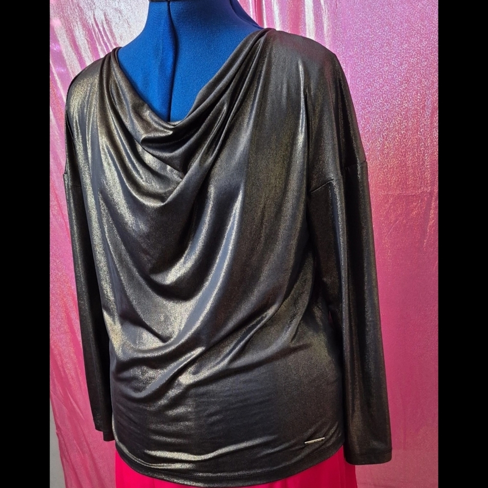 🆕️ LISTING!! GOLD LAME METALLIC COWL NECK BLOUSE - Picture 7 of 13